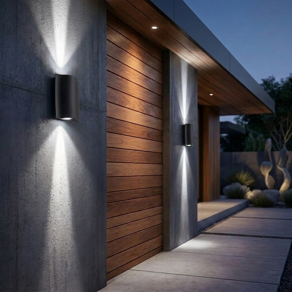 Modern Black Outdoor Wall Light Up Down Fixture Die-Cast Aluminum LED with Clear Glass Shade IP65