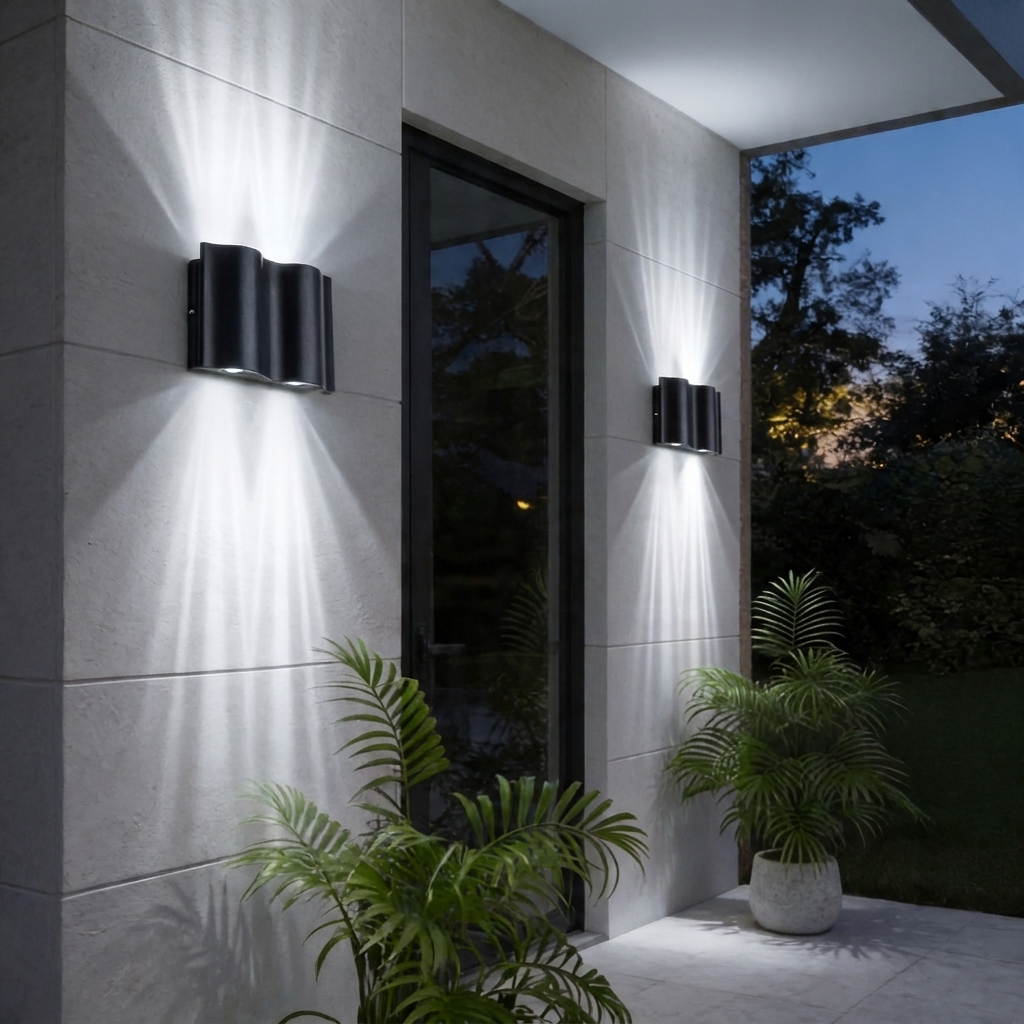 Modern Black Outdoor Wall Light Up Down Fixture Die-Cast Aluminum LED with Clear Glass Shade IP65
