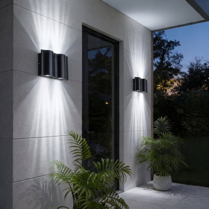 Modern Black Outdoor Wall Light Up Down Fixture Die-Cast Aluminum LED with Clear Glass Shade IP65