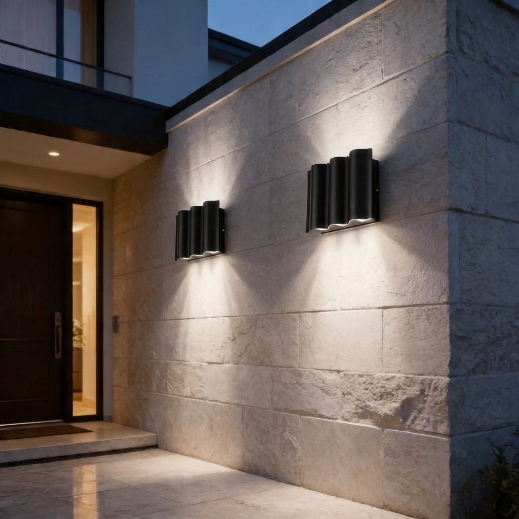 Modern Black Outdoor Wall Light Up Down Fixture Die-Cast Aluminum LED with Clear Glass Shade IP65