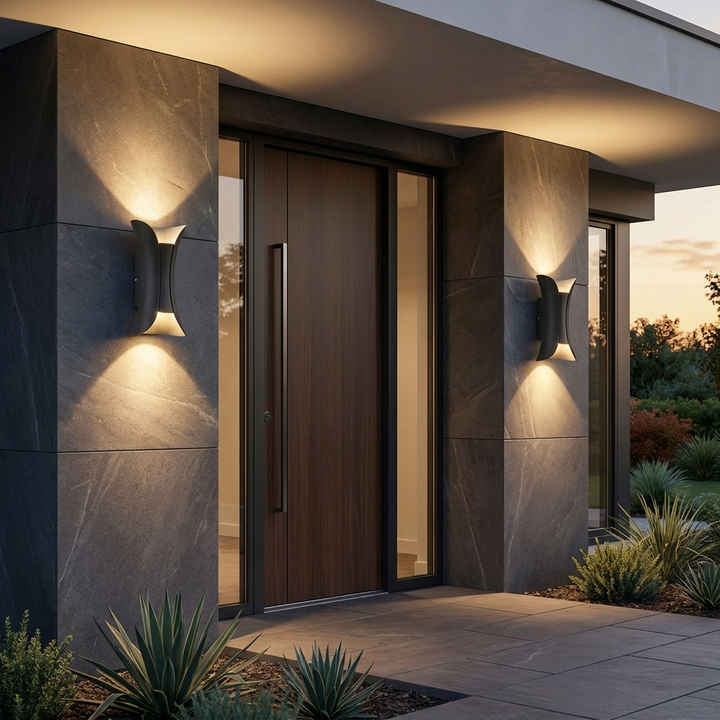Modern Up Down Wall Light Aluminum Glass Shade LED Motion Sensor Waterproof Outdoor Wall Sconce