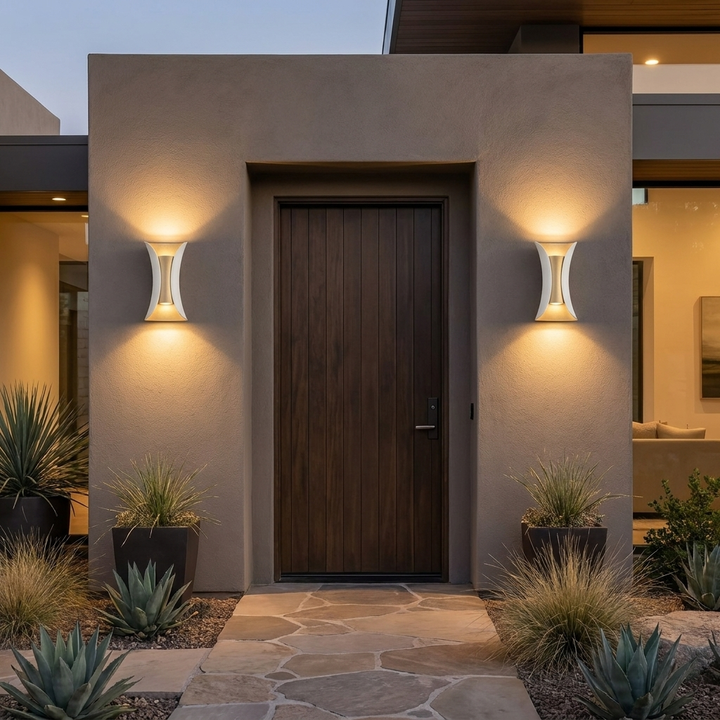 Modern Up Down Wall Light Aluminum Glass Shade LED Motion Sensor Waterproof Outdoor Wall Sconce