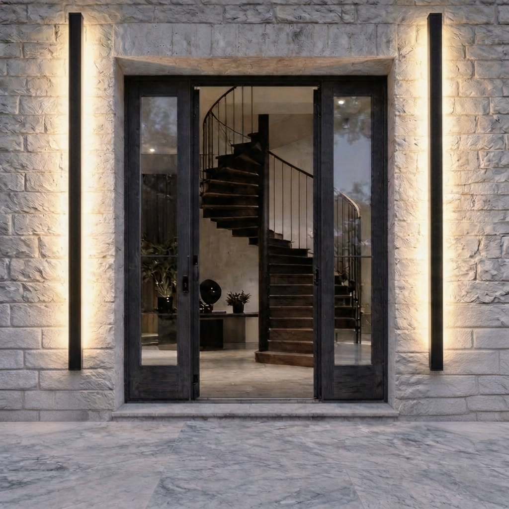 Black Modern Outdoor Wall Light Linear Design Wall Mounted Iron LED Dimmable Waterproof for Porch