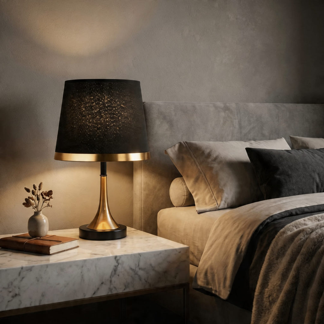 Mid-Century Modern Brass Table Lamp with Fabric Shade Touch Control LED Adjustable for Bedside or Desk Use
