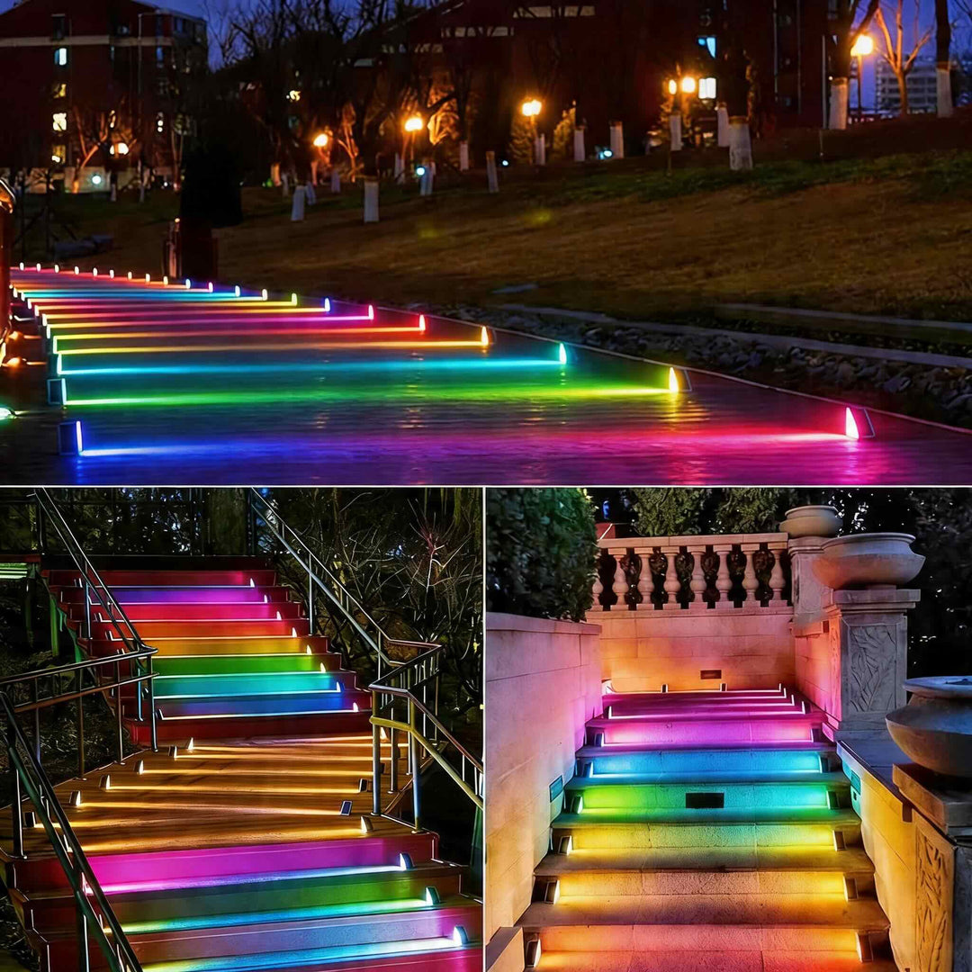 Solar Step Lights Outdoor IP67 Waterproof Adjustable Energy Saving Automatic Sensor for Exterior Steps