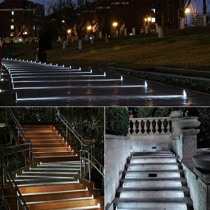 Solar Step Lights Outdoor IP67 Waterproof Adjustable Energy Saving Automatic Sensor for Exterior Steps