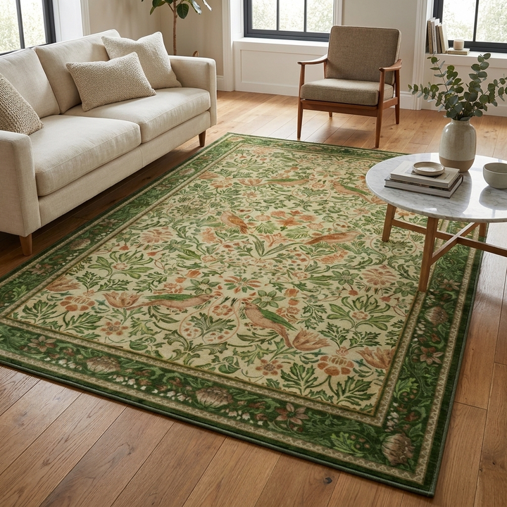 Modern Floral Washable Area Rug Non-Slip Soft Flannel for Living Room Bedroom Home Decor