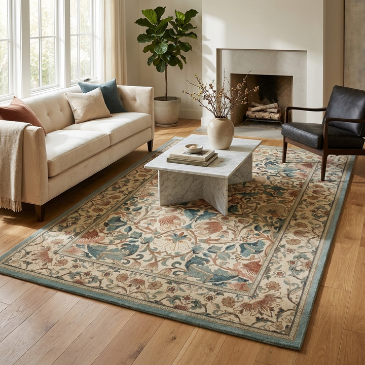Modern Floral Washable Area Rug Non-Slip Soft Flannel for Living Room Bedroom Home Decor