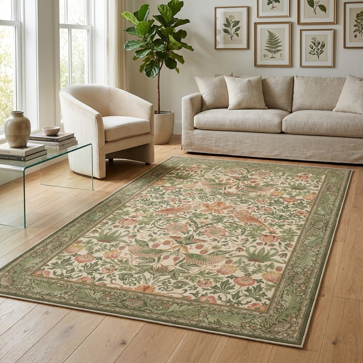 Modern Floral Washable Area Rug Non-Slip Soft Flannel for Living Room Bedroom Home Decor