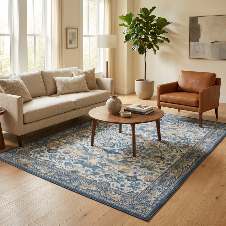 Modern Floral Washable Area Rug Non-Slip Soft Flannel for Living Room Bedroom Home Decor