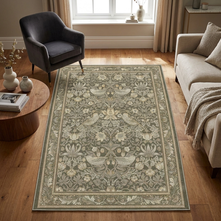Modern Floral Washable Area Rug Non-Slip Soft Flannel for Living Room Bedroom Home Decor
