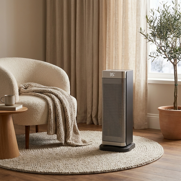 Modern Vertical Electric Heater Portable with Remote Control PTC Technology 2000W Power