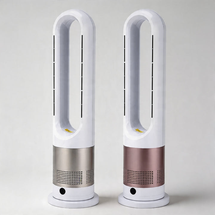Bladeless Tower Fan Heater with Remote Control Adjustable Speed Stainless Steel for Year-Round Comfort