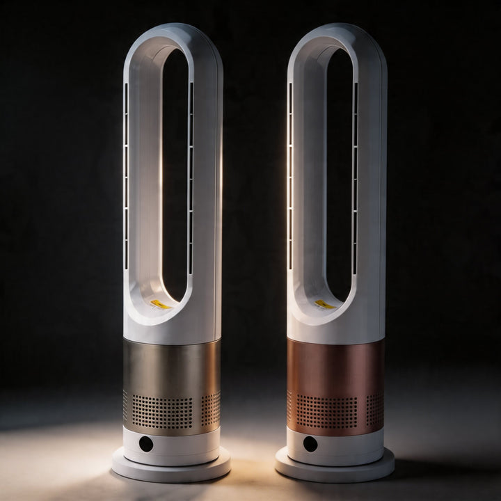 Bladeless Tower Fan Heater with Remote Control Adjustable Speed Stainless Steel for Year-Round Comfort