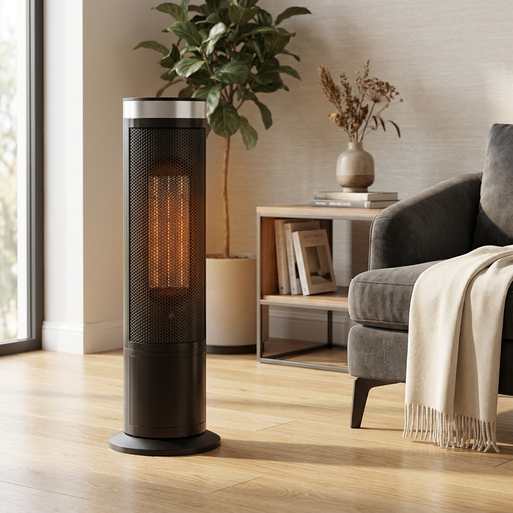 Modern Ceramic Vertical Floor Heater with Adjustable Thermostat and Energy Efficient Design 1500W