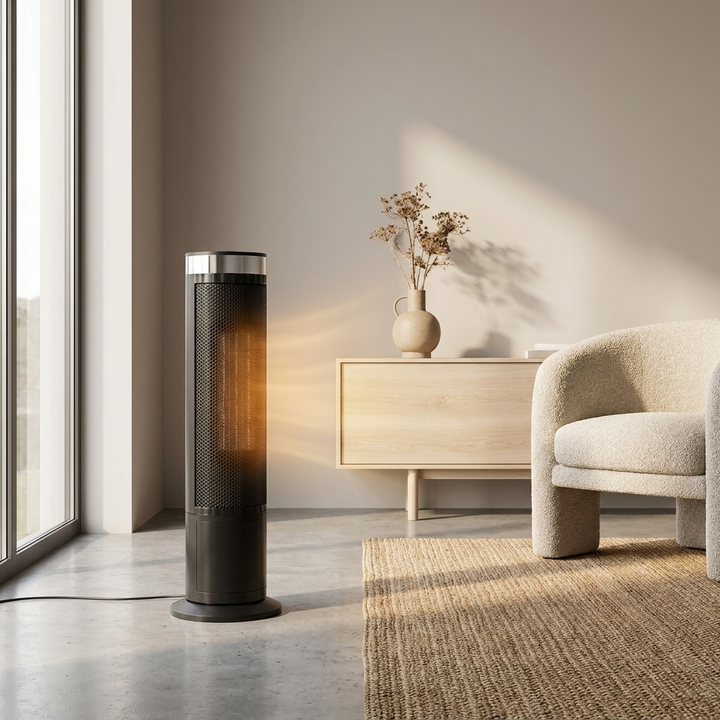 Modern Ceramic Vertical Floor Heater with Adjustable Thermostat and Energy Efficient Design 1500W