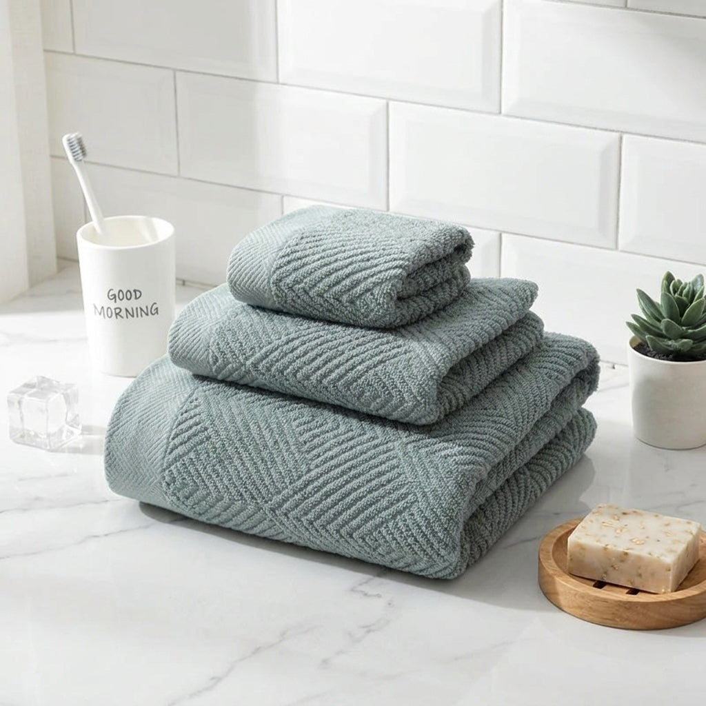 Quick Dry Cotton Bath Towels Set Soft Absorbent 3-Piece Collection for Home and Travel
