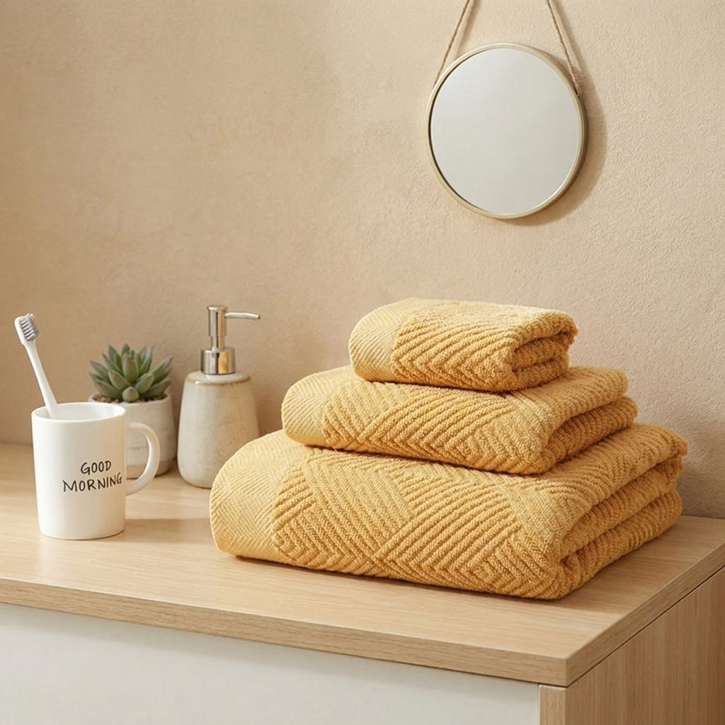 Quick Dry Cotton Bath Towels Set Soft Absorbent 3-Piece Collection for Home and Travel