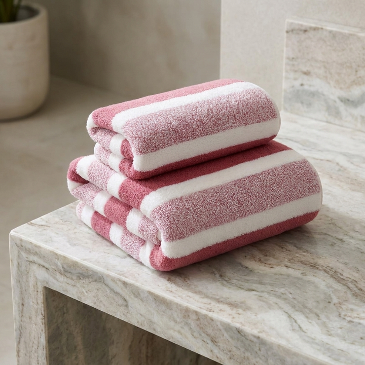 Modern Striped Bath Towel Set Microfiber Quick Dry Soft Absorbent