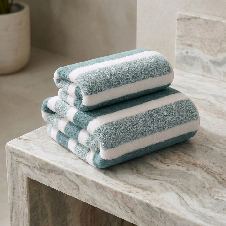 Modern Striped Bath Towel Set Microfiber Quick Dry Soft Absorbent