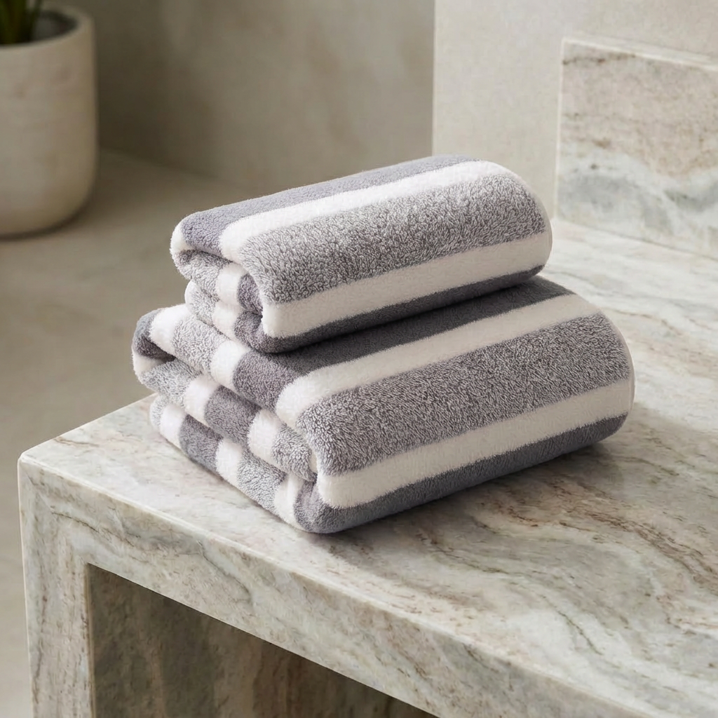 Modern Striped Bath Towel Set Microfiber Quick Dry Soft Absorbent