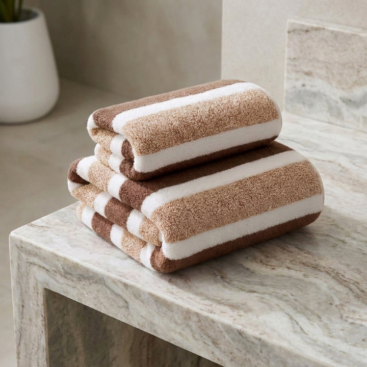 Modern Striped Bath Towel Set Microfiber Quick Dry Soft Absorbent