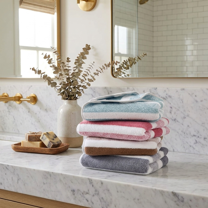 Modern Striped Bath Towel Set Microfiber Quick Dry Soft Absorbent