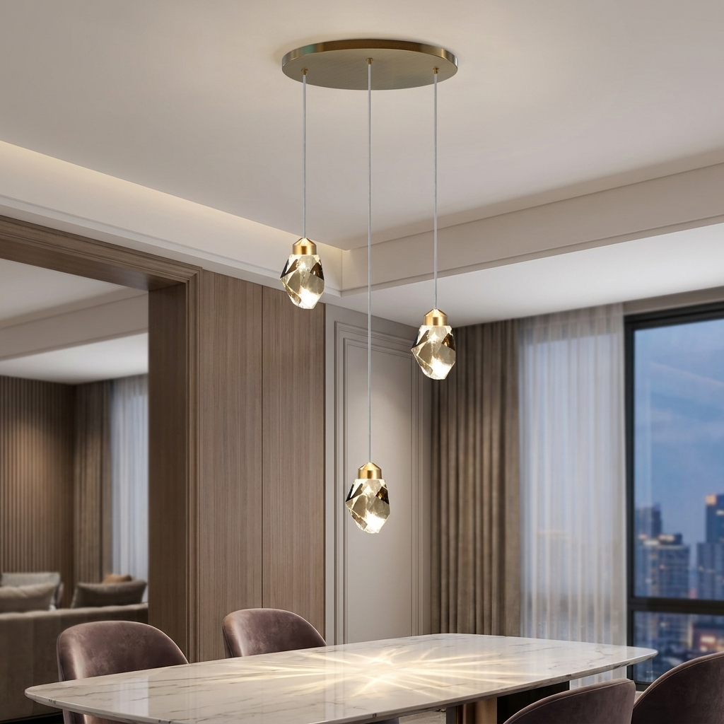 Modern Crystal Chandelier Adjustable Hanging Light Fixture LED for Living Room 3 to 35 Heads