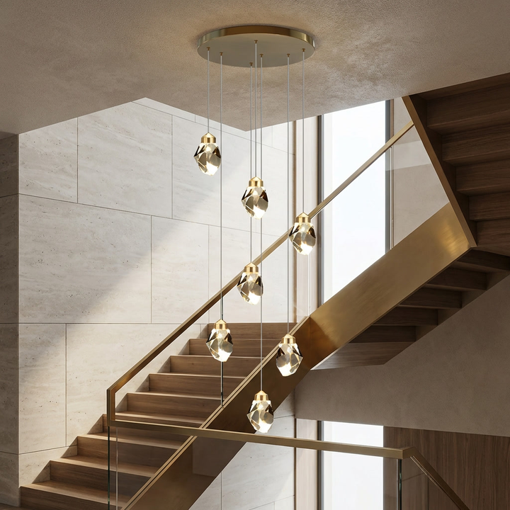 Modern Crystal Chandelier Adjustable Hanging Light Fixture LED for Living Room 3 to 35 Heads