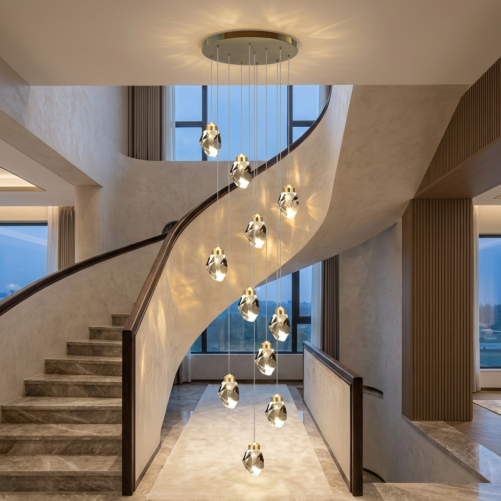 Modern Crystal Chandelier Adjustable Hanging Light Fixture LED for Living Room 3 to 35 Heads
