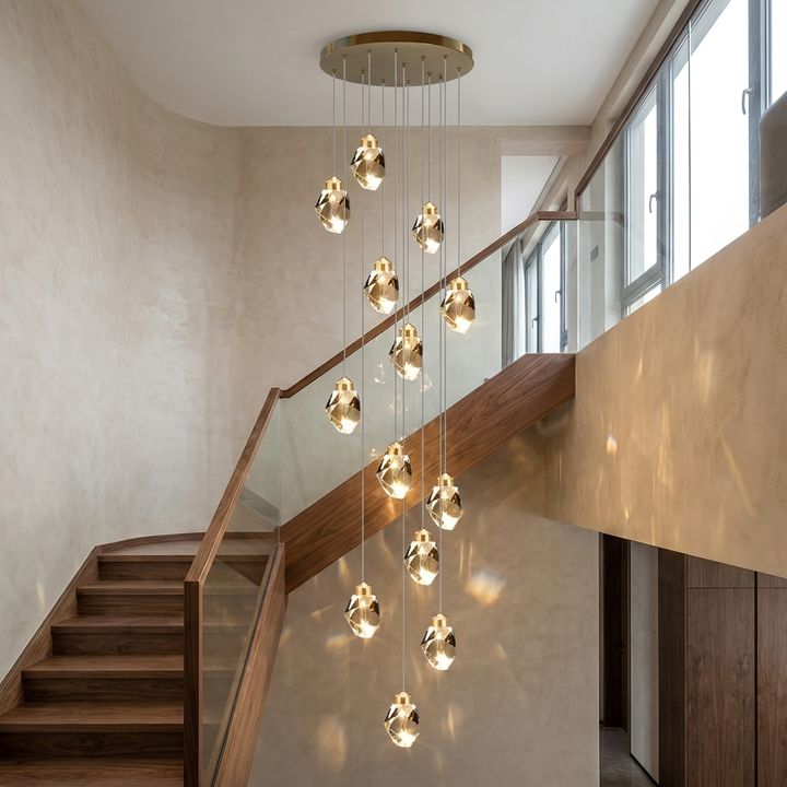 Modern Crystal Chandelier Adjustable Hanging Light Fixture LED for Living Room 3 to 35 Heads