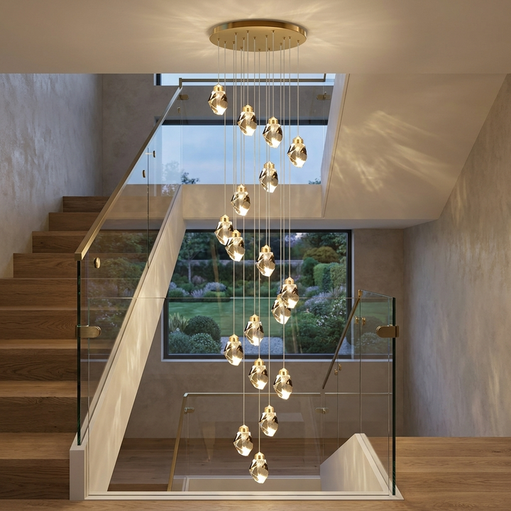 Modern Crystal Chandelier Adjustable Hanging Light Fixture LED for Living Room 3 to 35 Heads