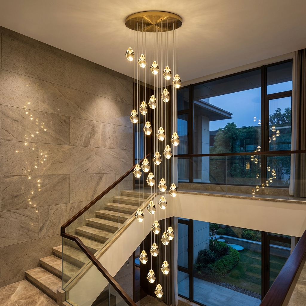 Modern Crystal Chandelier Adjustable Hanging Light Fixture LED for Living Room 3 to 35 Heads