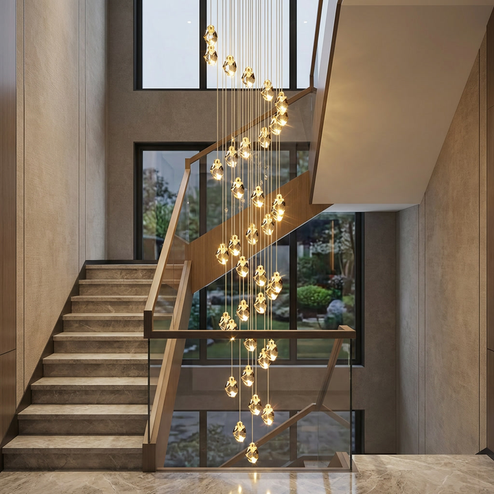 Modern Crystal Chandelier Adjustable Hanging Light Fixture LED for Living Room 3 to 35 Heads