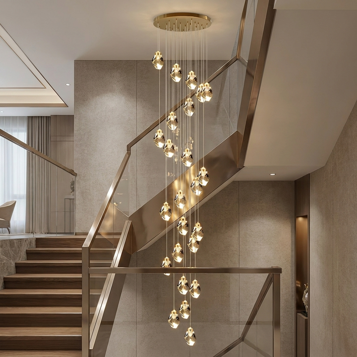 Modern Crystal Chandelier Adjustable Hanging Light Fixture LED for Living Room 3 to 35 Heads