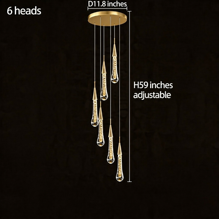 Modern Crystal Chandelier Pendant Light Long Hanging Aluminum LED Fixture for Stylish Illumination