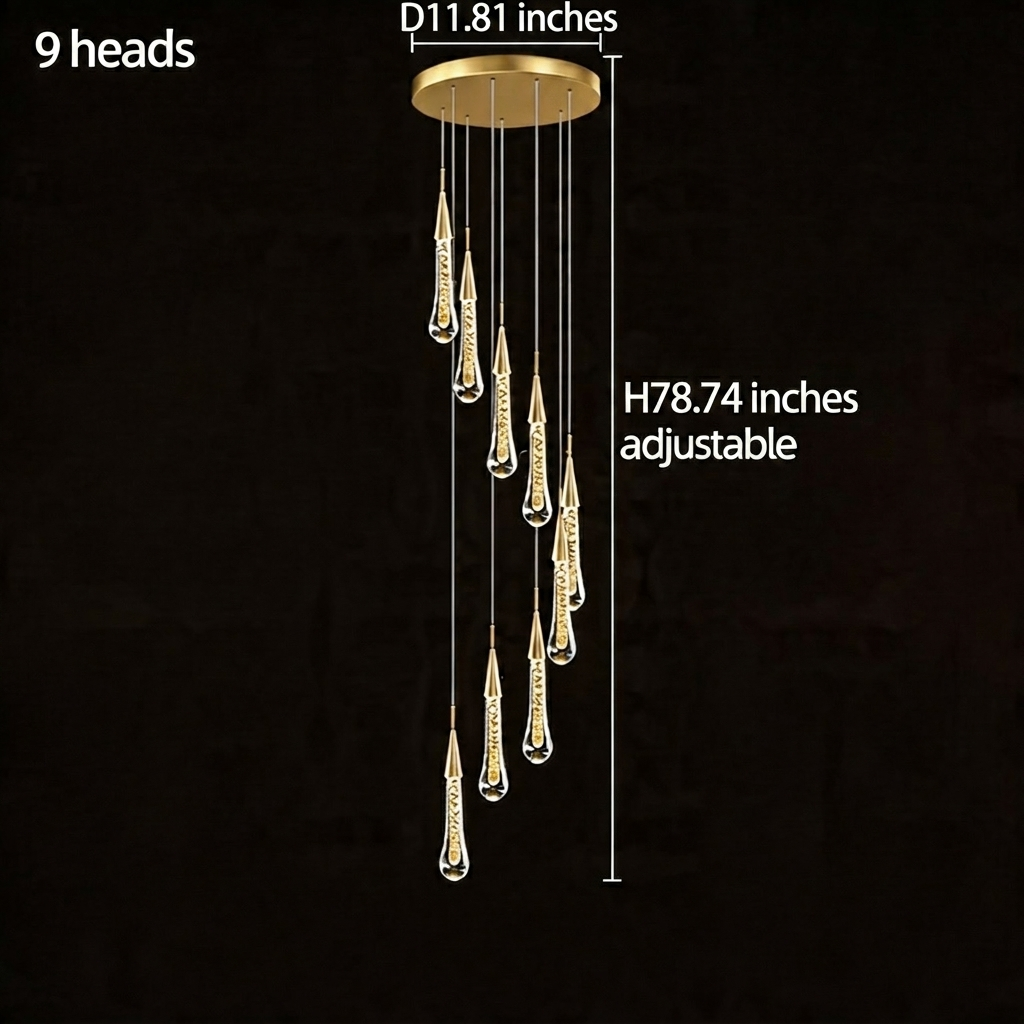 Modern Crystal Chandelier Pendant Light Long Hanging Aluminum LED Fixture for Stylish Illumination