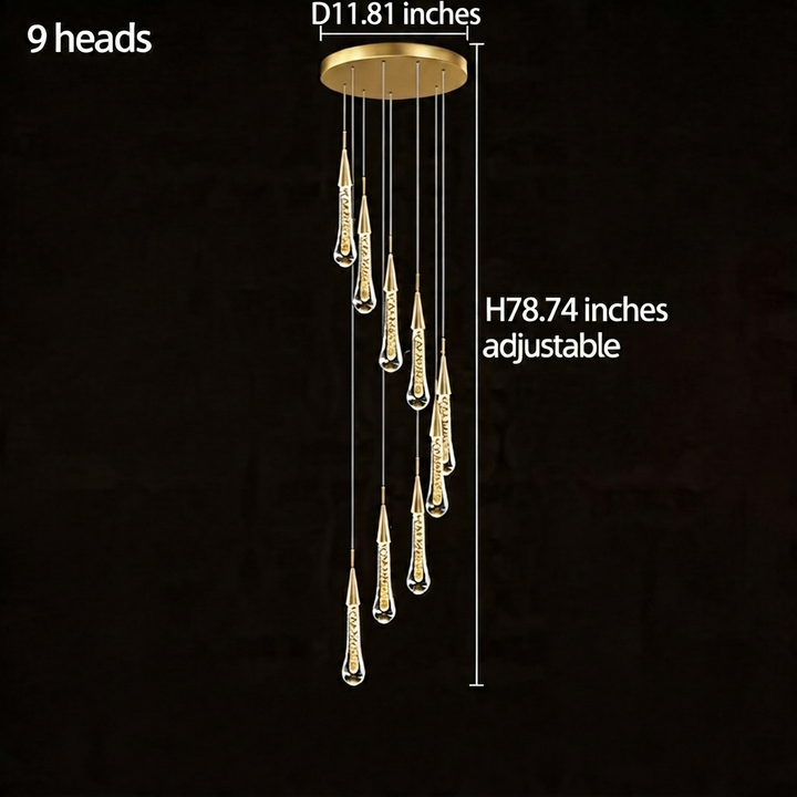 Modern Crystal Chandelier Pendant Light Long Hanging Aluminum LED Fixture for Stylish Illumination