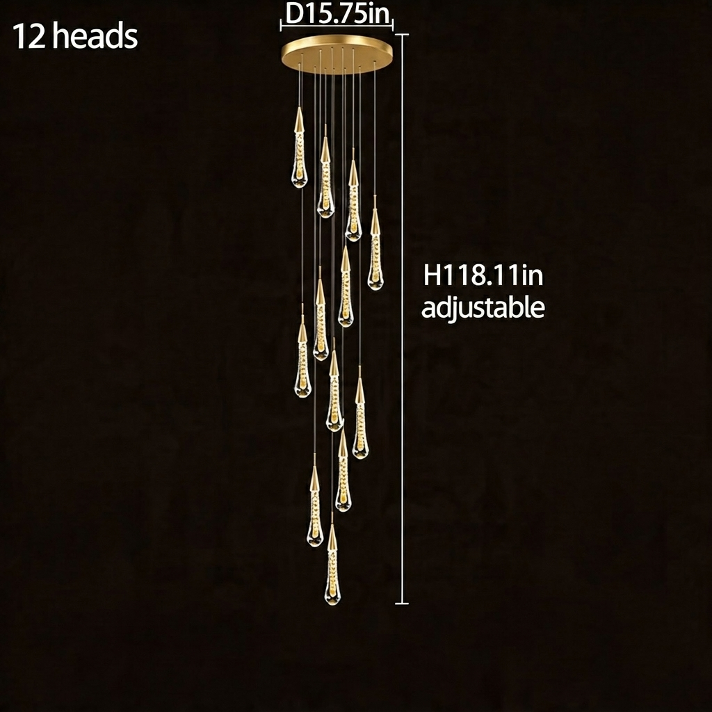 Modern Crystal Chandelier Pendant Light Long Hanging Aluminum LED Fixture for Stylish Illumination