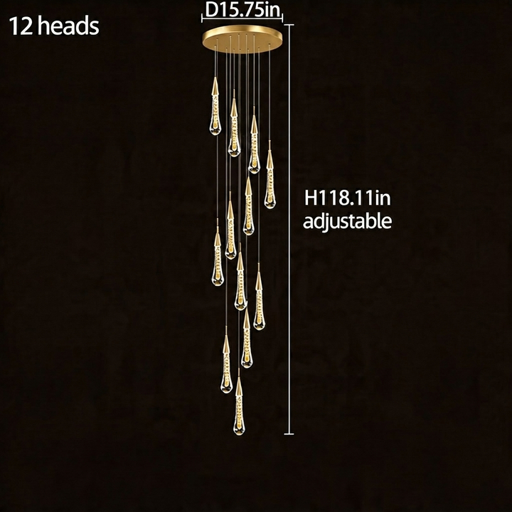 Modern Crystal Chandelier Pendant Light Long Hanging Aluminum LED Fixture for Stylish Illumination