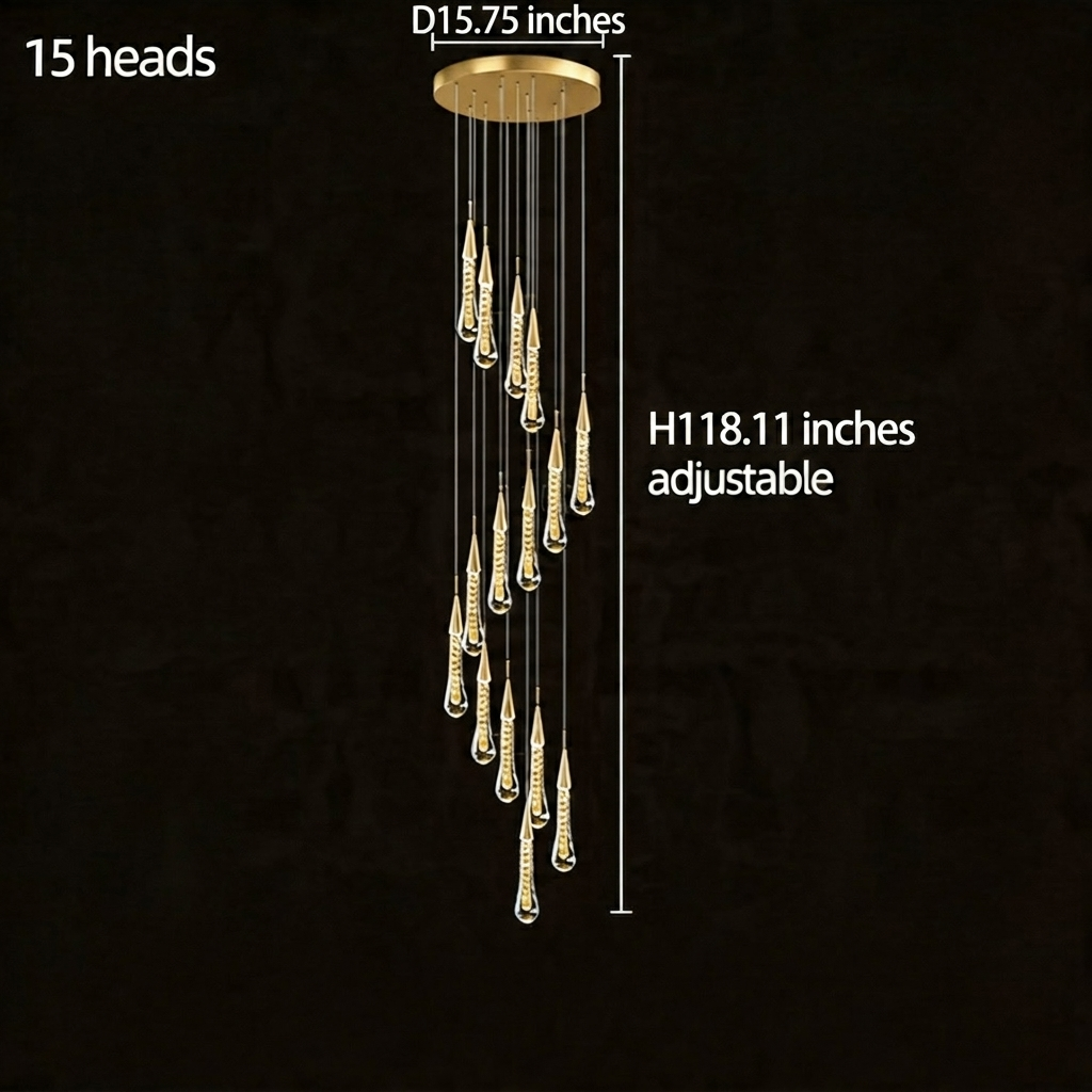 Modern Crystal Chandelier Pendant Light Long Hanging Aluminum LED Fixture for Stylish Illumination