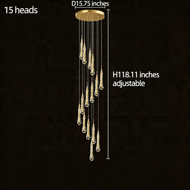 Modern Crystal Chandelier Pendant Light Long Hanging Aluminum LED Fixture for Stylish Illumination