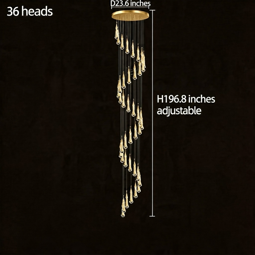 Modern Crystal Chandelier Pendant Light Long Hanging Aluminum LED Fixture for Stylish Illumination