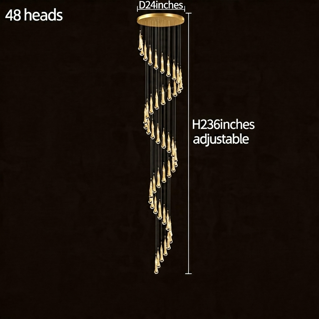 Modern Crystal Chandelier Pendant Light Long Hanging Aluminum LED Fixture for Stylish Illumination