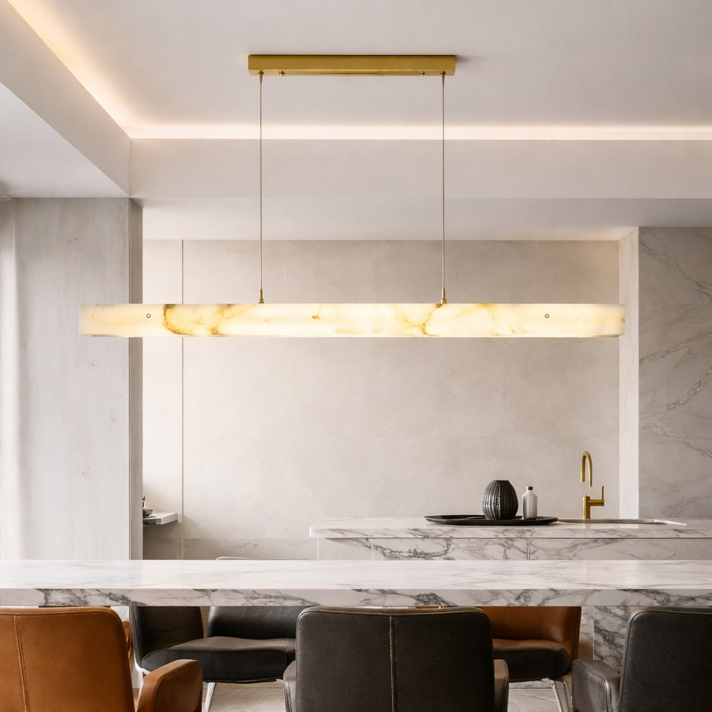 Modern Pendant Light Adjustable Suspension Marble and Steel LED Lighting for Dining Room Kitchen