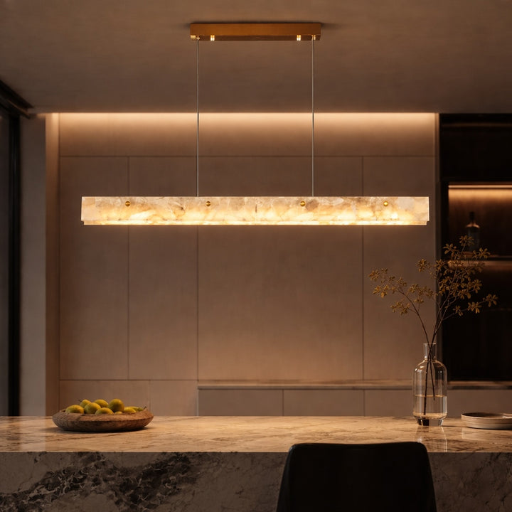 Modern Pendant Light Adjustable Suspension Marble and Steel LED Lighting for Dining Room Kitchen