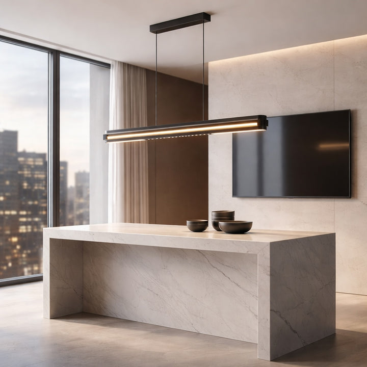 Modern Linear Pendant Lamp Adjustable Length Metal LED Light Dimmable for Dining Room Living Space