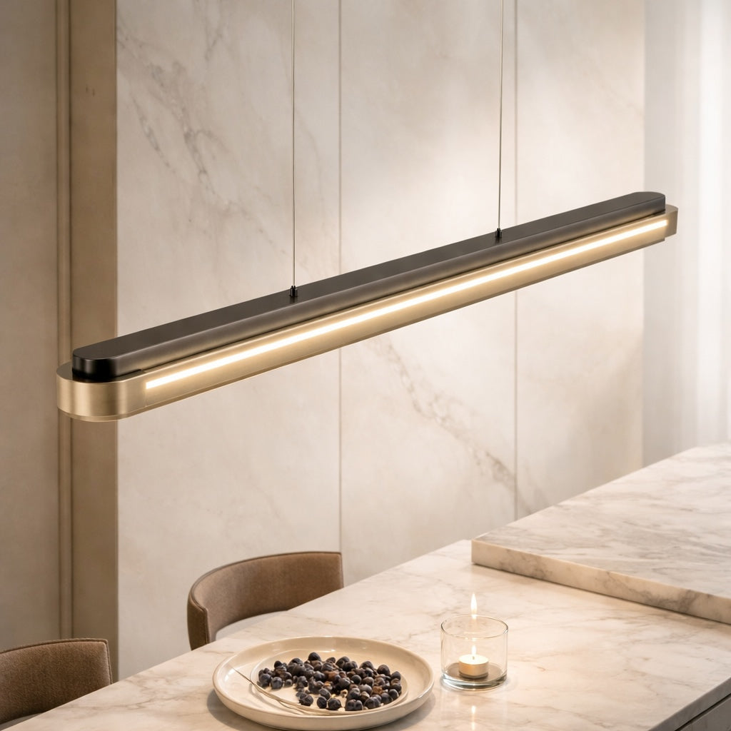 Modern Linear Pendant Lamp Adjustable Length Metal LED Light Dimmable for Dining Room Living Space