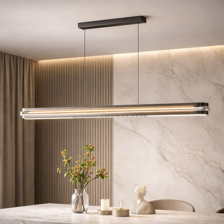 Modern Linear Pendant Lamp Adjustable Length Metal LED Light Dimmable for Dining Room Living Space