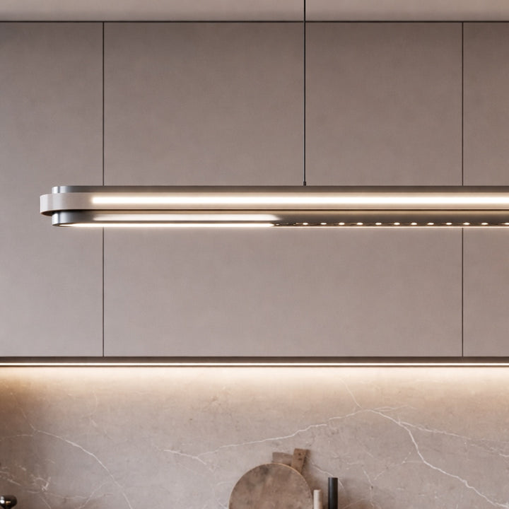 Modern Linear Pendant Lamp Adjustable Length Metal LED Light Dimmable for Dining Room Living Space